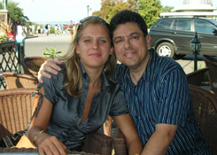 Natasha and Ramon at an open cafe